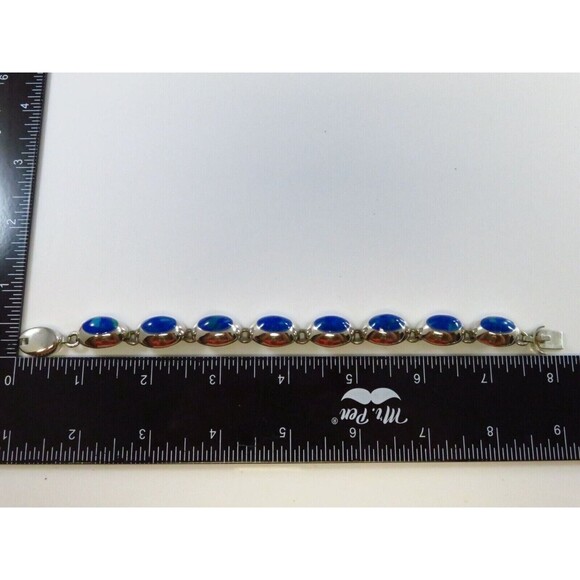 Sterling Silver 7 3/4" Bracelet Azurite-Malachite Blue Green Polished Cabochon - Picture 12 of 12
